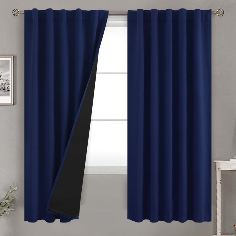 BGment Navy Blue 100% Blackout Curtains 72 Inches Long with Reducing Noise Liner  Rod Pocket and Back Tab Double Layer Full Room Darkening Window Curtain for Bedroom  2 Panels  Each 42 x 72 Inch - Image 1