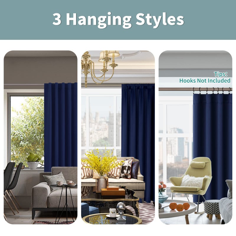 BGment Navy Blue 100% Blackout Curtains 72 Inches Long with Reducing Noise Liner  Rod Pocket and Back Tab Double Layer Full Room Darkening Window Curtain for Bedroom  2 Panels  Each 42 x 72 Inch - Image 3