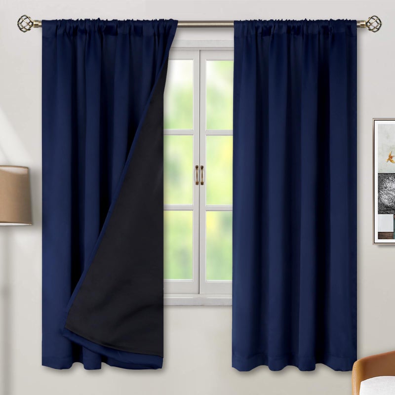 BGment Navy Blue 100% Blackout Curtains 72 Inches Long with Reducing Noise Liner  Rod Pocket and Back Tab Double Layer Full Room Darkening Window Curtain for Bedroom  2 Panels  Each 42 x 72 Inch - Image 2