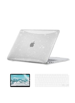 3 in 1 Clear Glitter Star Case for MacBook Air 13 Inch 2021 2020 2019 2018 Release A2337 M1 A2179 A1932, Plastic Sparkly Hard Shell Case with Keyboard Cover for MacBook Air M1 2020-2021 with Touch ID