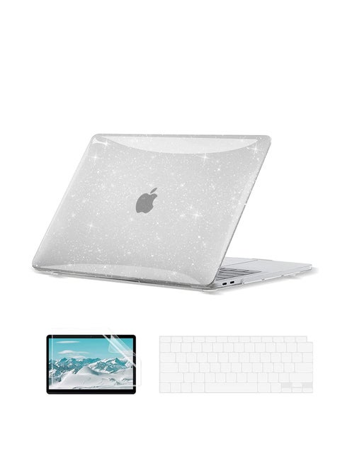 3 in 1 Clear Glitter Star Case for MacBook Air 13 Inch 2021 2020 2019 2018 Release A2337 M1 A2179 A1932, Plastic Sparkly Hard Shell Case with Keyboard Cover for MacBook Air M1 2020-2021 with Touch ID