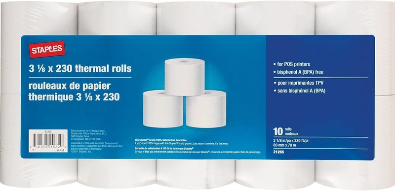 Staples 472634 Thermal Cash Register/Pos Rolls 3 1/8-Inch X 230-Ft 10/Pack (18229/21265) - Image 4