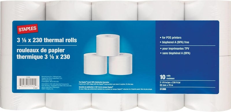 Staples 472634 Thermal Cash Register/Pos Rolls 3 1/8-Inch X 230-Ft 10/Pack (18229/21265) - Image 3