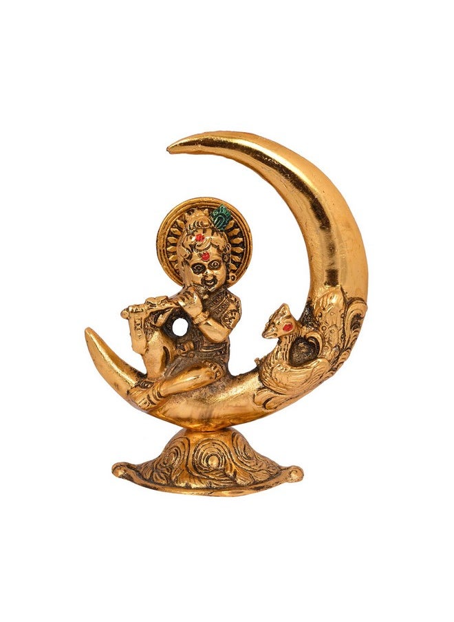 Collectible India Collectible India Baby Krishna Idol Murti Statue for Home Puja Decor - Gold Plated Krishna Idols on Moon Showpiece Decorative Gifts Set (Set of 1)  - Image 5