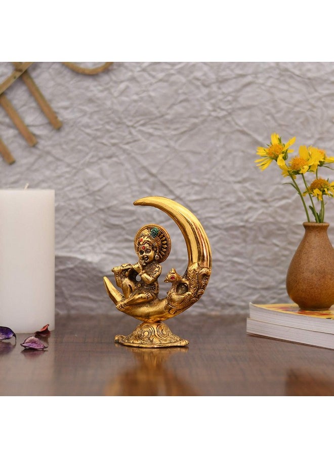 Collectible India Collectible India Baby Krishna Idol Murti Statue for Home Puja Decor - Gold Plated Krishna Idols on Moon Showpiece Decorative Gifts Set (Set of 1)  - Image 3