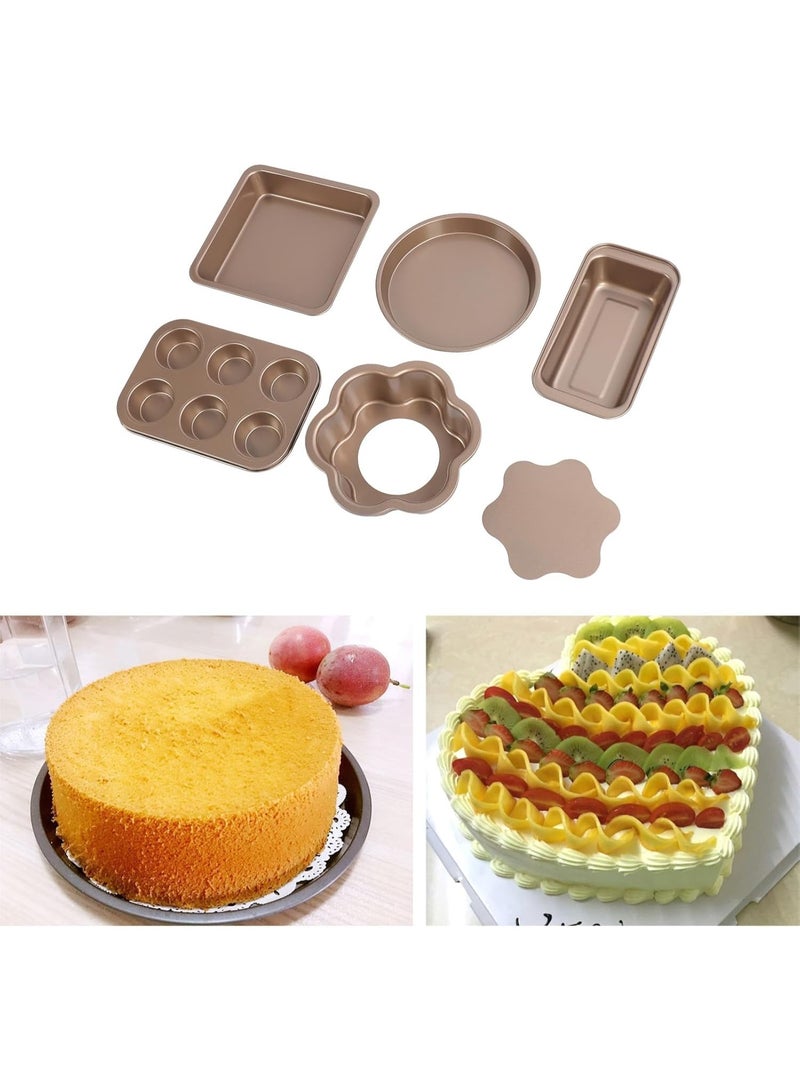 6 pcs Bakeware Sets, Baking Pans Set, Nonstick Bakeware Set With Oven Pans, Baking Sheet, Wire Rack Complete Kitchen Baking Set, Carbon Steel Oven Bakeware Baking Set (Gold) - Image 2