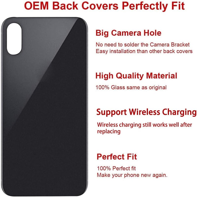 Perzework استبدال زجاج خلفي أصلي لجهاز iPhone Xs بحجم 5.8 بوصة مع مجموعة أدوات الإصلاح ومواد لاصقة مثبتة مسبقًا (رمادي فضائي/أسود) - Image 2