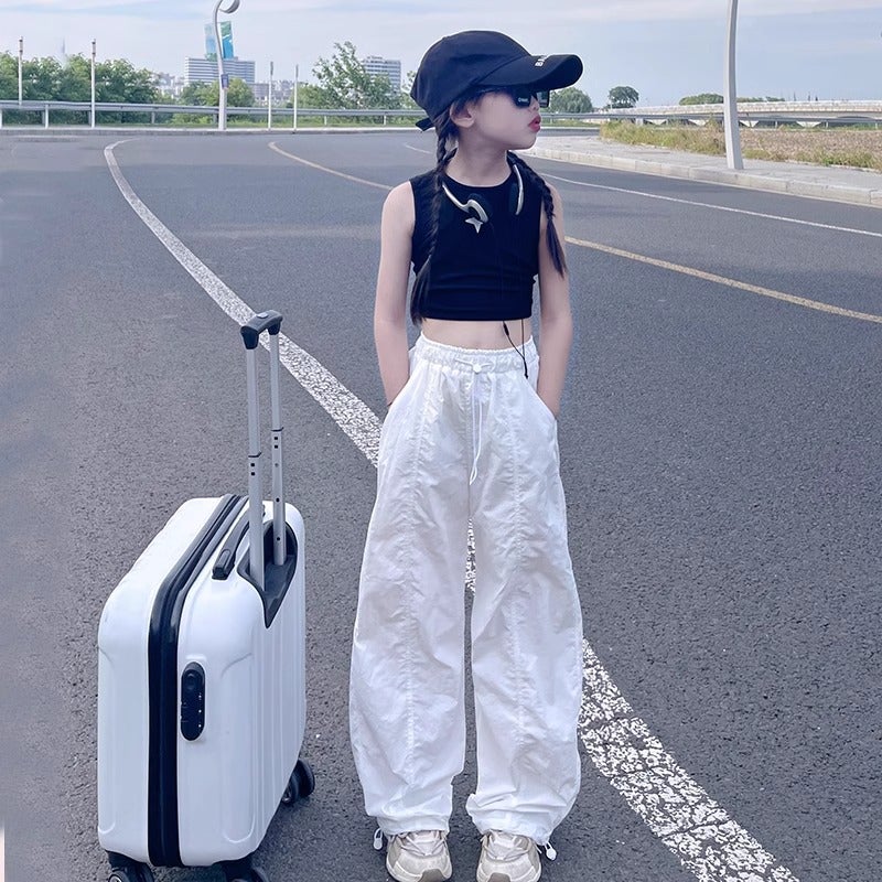 Girls' Casual Pants Summer 2025 New Style Children's Summer Wear Loose Straight Tube Children's Wear Workwear Long Pants Children's Wear