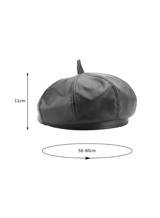 Leather beret, vintage solid color painter, personalized spring/summer sun hat for girls to wear when going out(Black) - Image 3