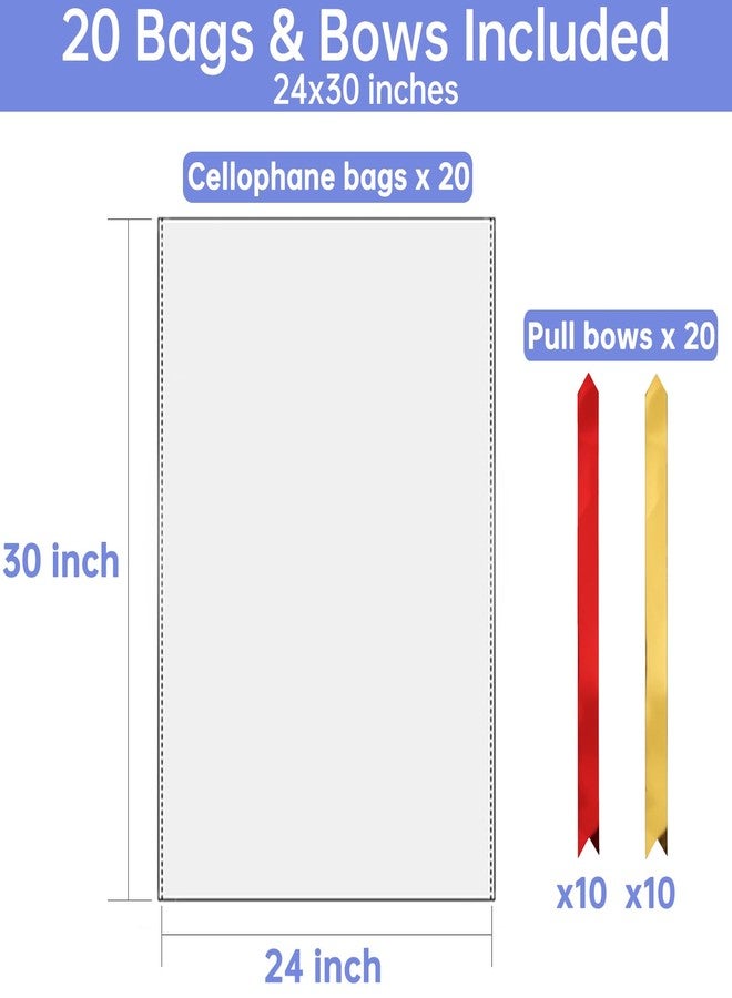 Jadairy Cellophane Bags 24x30 in, 20 Pcs Cellophane Wrap for Gift Baskets (Bows - Image 3