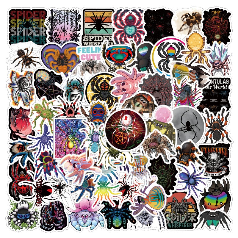 Spider Halloween Stickers 63Pcs Cute Cartoon Horror Fear Animals Pack  Cool Colorful Deacls Graffiti Vinyl PVC Waterproof for Adults Skateboard Luggage Water Bottle Laptop Computer Phone