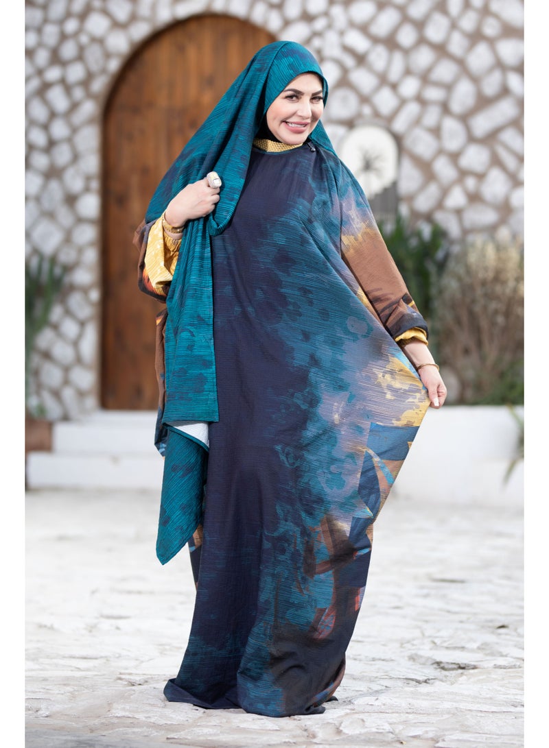SATR HIJABI Elegant Teal & Abstract Print Isdal – Modern Modest Prayer Wear for Women - Image 3