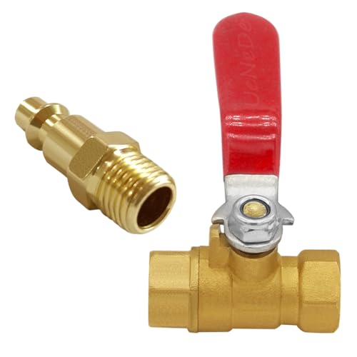 Uenede 2PCS Brass 14 Inch NPT Ball Valve and Air Connect 14 NPT Female Thread Shutoff Valve with 14 NPT Male Industrial Air Hose Quick Plug for Air Compressor Pneumatic Coupler Fitting Adapter - Image 3