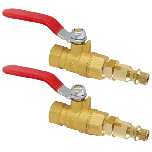 Uenede 2PCS Brass 14 Inch NPT Ball Valve and Air Connect 14 NPT Female Thread Shutoff Valve with 14 NPT Male Industrial Air Hose Quick Plug for Air Compressor Pneumatic Coupler Fitting Adapter - Image 1