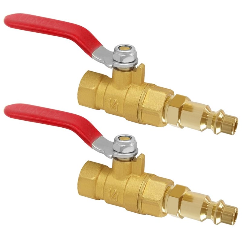Uenede 2PCS Brass 14 Inch NPT Ball Valve and Air Connect 14 NPT Female Thread Shutoff Valve with 14 NPT Male Industrial Air Hose Quick Plug for Air Compressor Pneumatic Coupler Fitting Adapter - Image 2