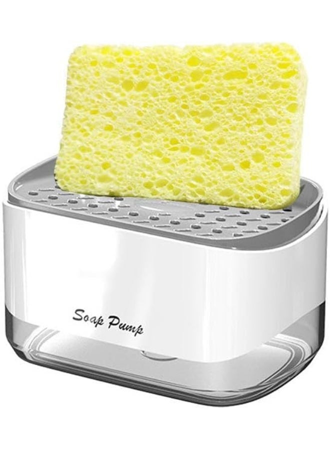 ECVV Kitchen Dish Soap Dispenser with Sponge Holder, 2-1 Counter top Soap Pump Dispenser Sink Dish washing Soap Dispenser for Kitchen Sink Dishwashing Soap Dispenser White - Image 2