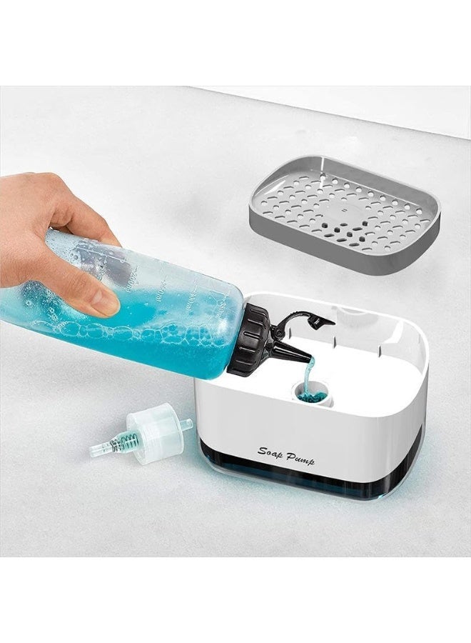 ECVV Kitchen Dish Soap Dispenser with Sponge Holder, 2-1 Counter top Soap Pump Dispenser Sink Dish washing Soap Dispenser for Kitchen Sink Dishwashing Soap Dispenser White - Image 1