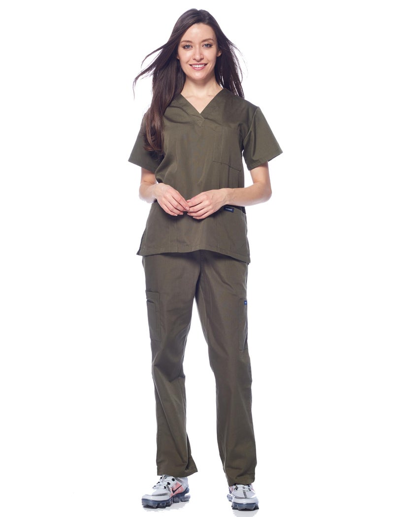 Dagacci Medical Uniform Womens Medical Scrub Set Shirt Top and Pant, Olive Green, X-Large, - Image 2