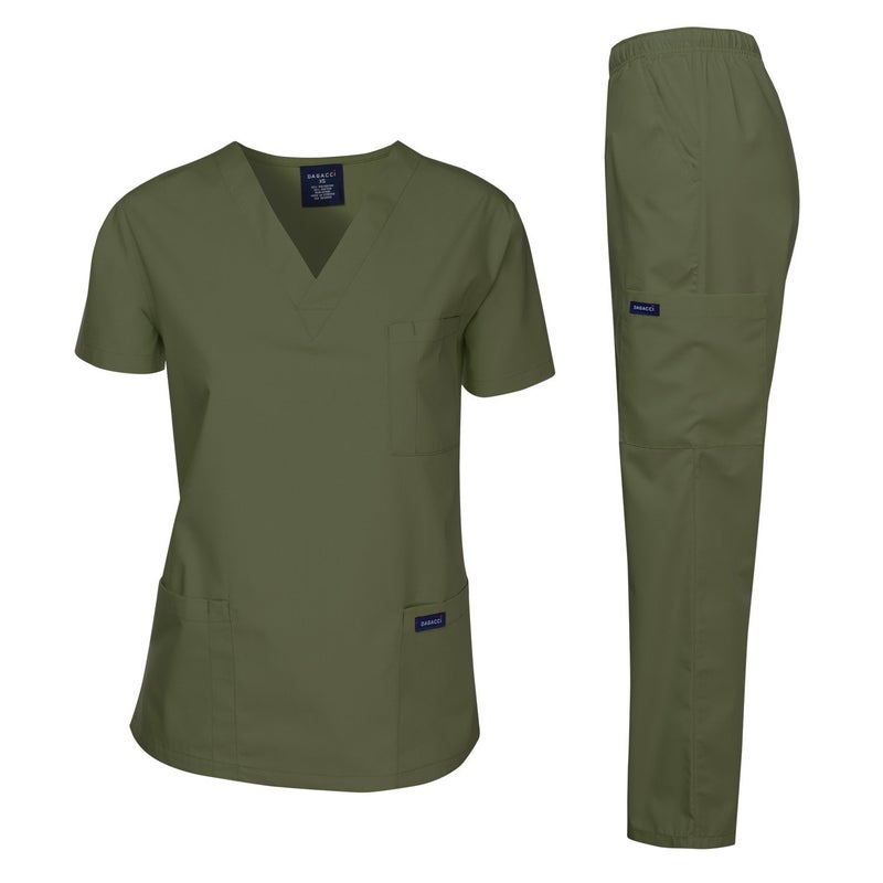 Dagacci Medical Uniform Womens Medical Scrub Set Shirt Top and Pant, Olive Green, X-Large, - Image 1