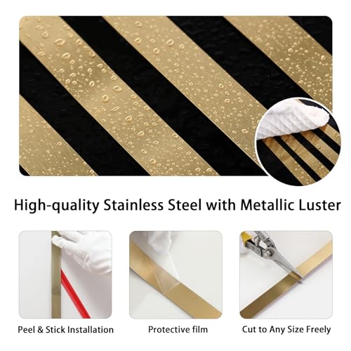 Lunghaa Peel and Stick Metal Finish Molding Trim, Stainless Steel Strip for Wall, Mirror Frame, Fireplace and Craft Decoration (Brushed Gold, 19.7 ft x 0.6 in) - Image 3