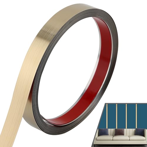 Lunghaa Peel and Stick Metal Finish Molding Trim, Stainless Steel Strip for Wall, Mirror Frame, Fireplace and Craft Decoration (Brushed Gold, 19.7 ft x 0.6 in) - Image 1