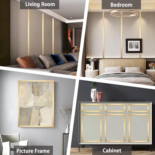 Lunghaa Peel and Stick Metal Finish Molding Trim, Stainless Steel Strip for Wall, Mirror Frame, Fireplace and Craft Decoration (Brushed Gold, 19.7 ft x 0.6 in) - Image 4