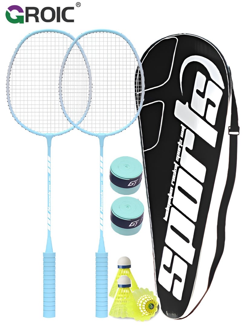 GROIC مجموعة كرة الريشة مكونة من قطعتين، مجموعة رياضية خارجية، مجموعة كرة الريشة تتضمن 1 حقيبة كرة الريشة، 2 مضارب، 3 كرات كرة الريشة، 2 شريطين بديلين - Image 1