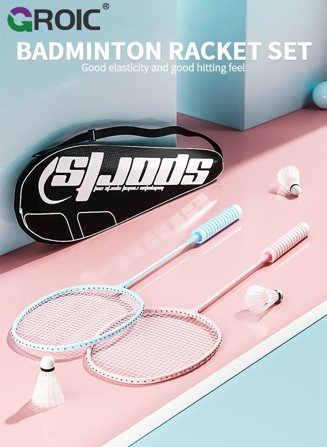 GROIC مجموعة كرة الريشة مكونة من قطعتين، مجموعة رياضية خارجية، مجموعة كرة الريشة تتضمن 1 حقيبة كرة الريشة، 2 مضارب، 3 كرات كرة الريشة، 2 شريطين بديلين - Image 2