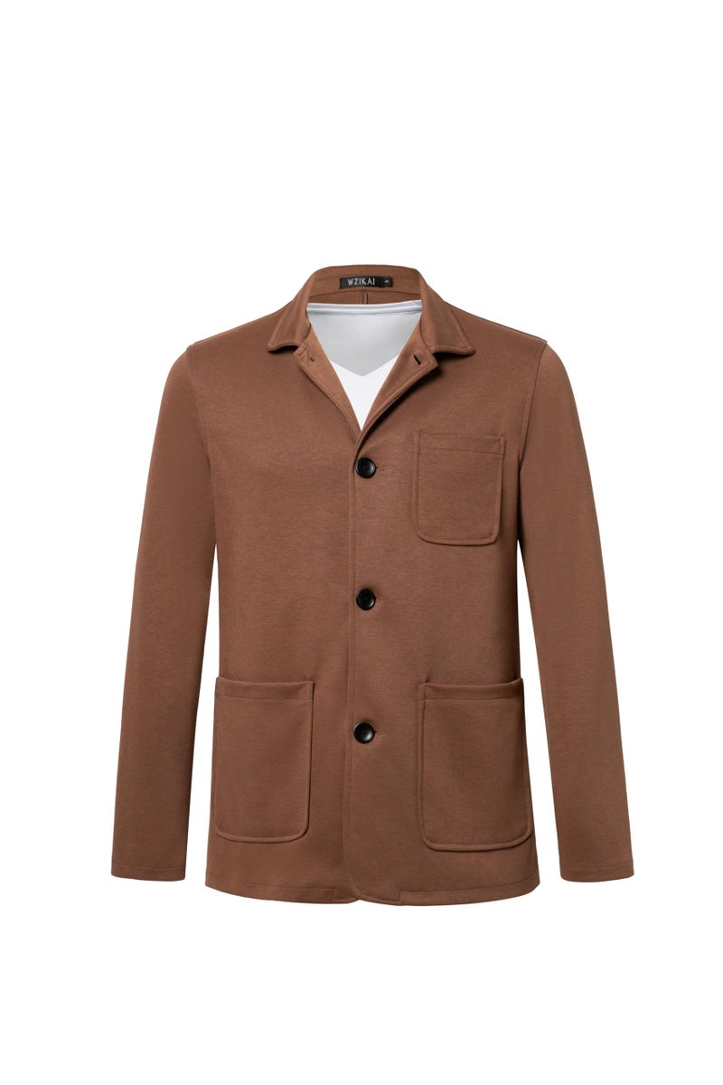 WZIKAI Men's Casual Sport Coat Jacket Regular Fit Lightweight Suit Jacket for Men Brown XXXL - Image 3