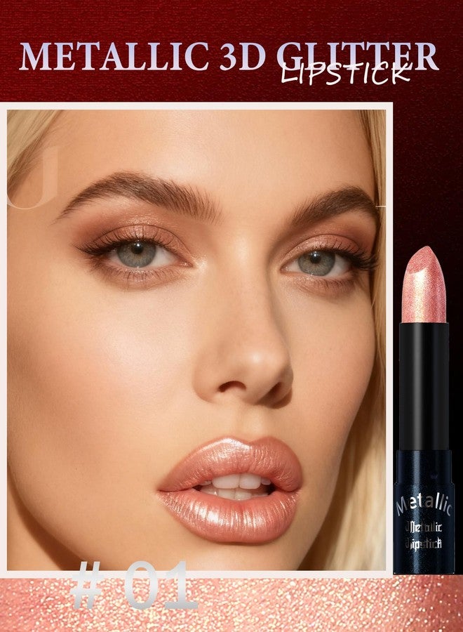 DuaTana Glitter Nude Pink Metallic Lipstick for Women,Long Lasting Shimmer Sparkling Diamond Lipstick Glitter High Pigmented Lip Gloss Metallic Matte Red Lip Color Stain Waterproof,Non Stick Lips Makeup-01 - Image 2