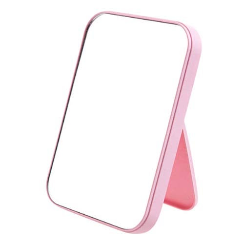 Mockery Desktop Makeup Mirror, Foldable Makeup Mirror Simple Portable Princess Mirror Square Mirror Makeup Mirror Small Folding Mirror with Stand 90°Adjustable Rotation with Stand for Women (Pink) - Image 1