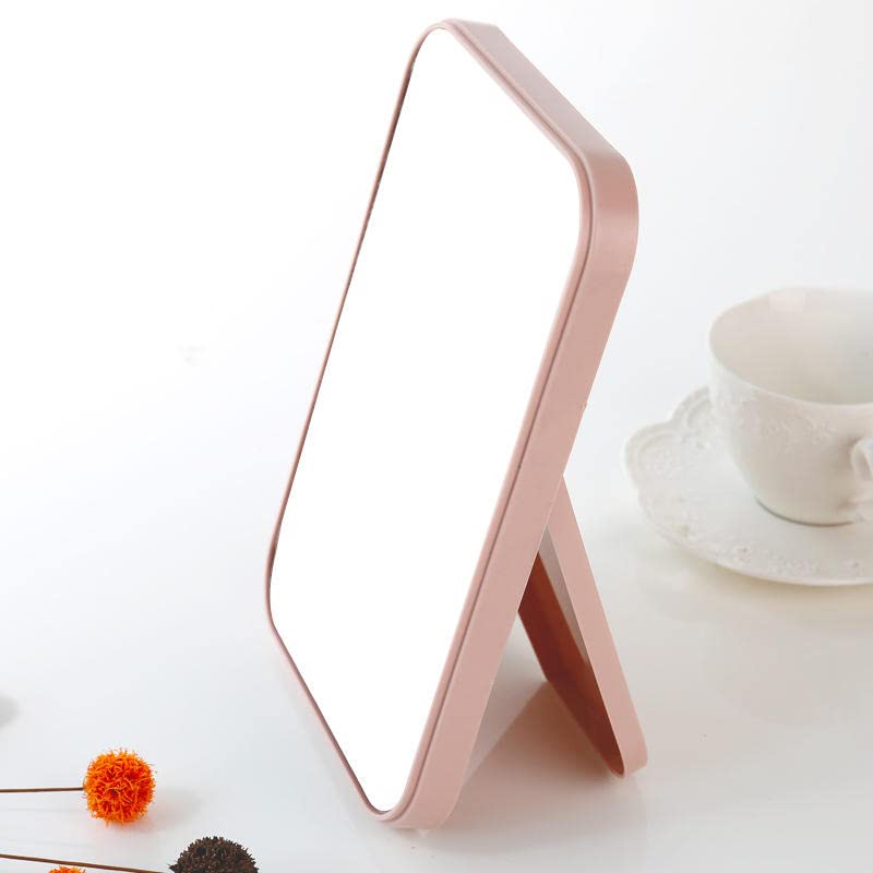Mockery Desktop Makeup Mirror, Foldable Makeup Mirror Simple Portable Princess Mirror Square Mirror Makeup Mirror Small Folding Mirror with Stand 90°Adjustable Rotation with Stand for Women (Pink) - Image 2