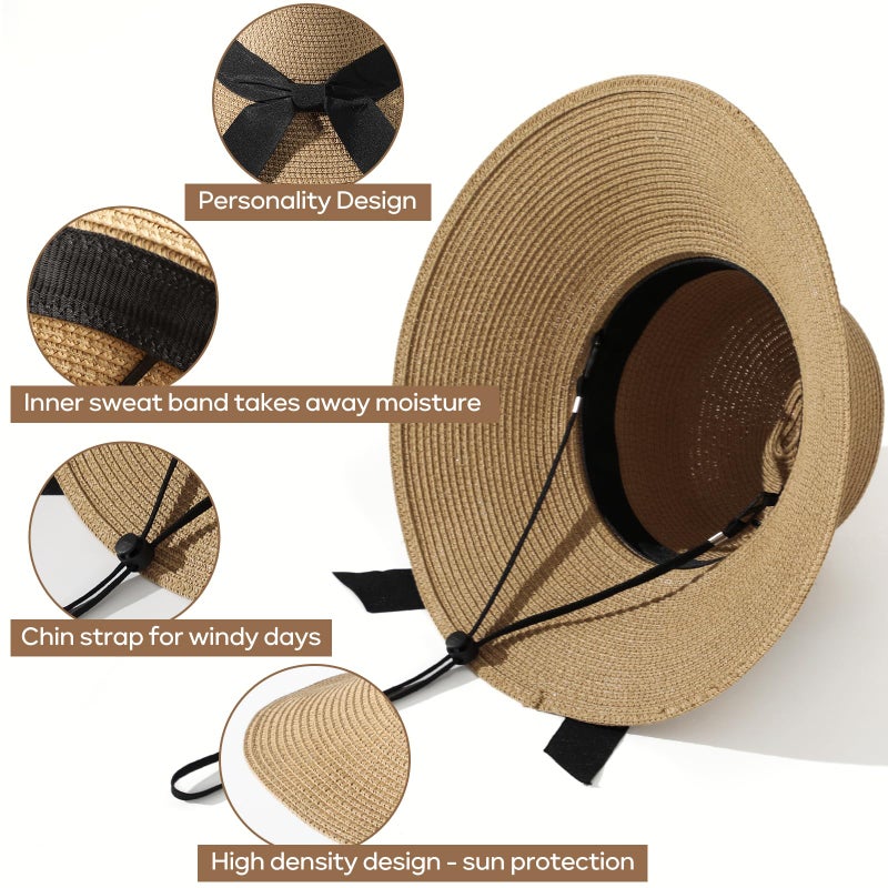Tavaleu Sun Beach Hats for Women, Wide Brim Womens Straw Hat with Chin Strap, Foldable Beach Hats UV Protection - Image 4