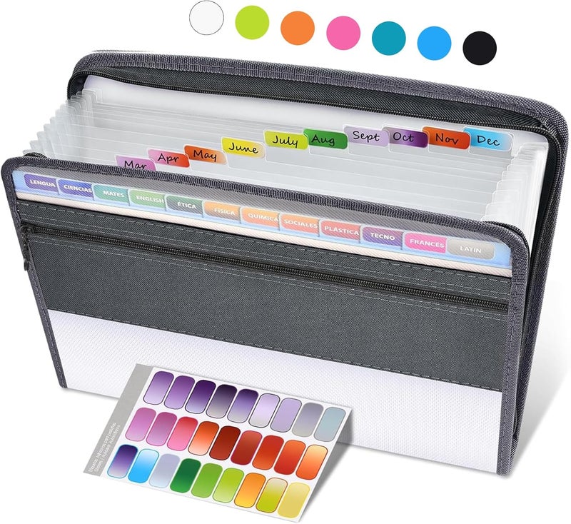 Sooez Accordion File Organizer with Safe Zipper, 12 Pocket Expanding File Folder with Front Pencil Pouch, Portable Monthly Paper Bill Tax Receipt Organizer, School Office Supplies, Letter Size, White - Image 1
