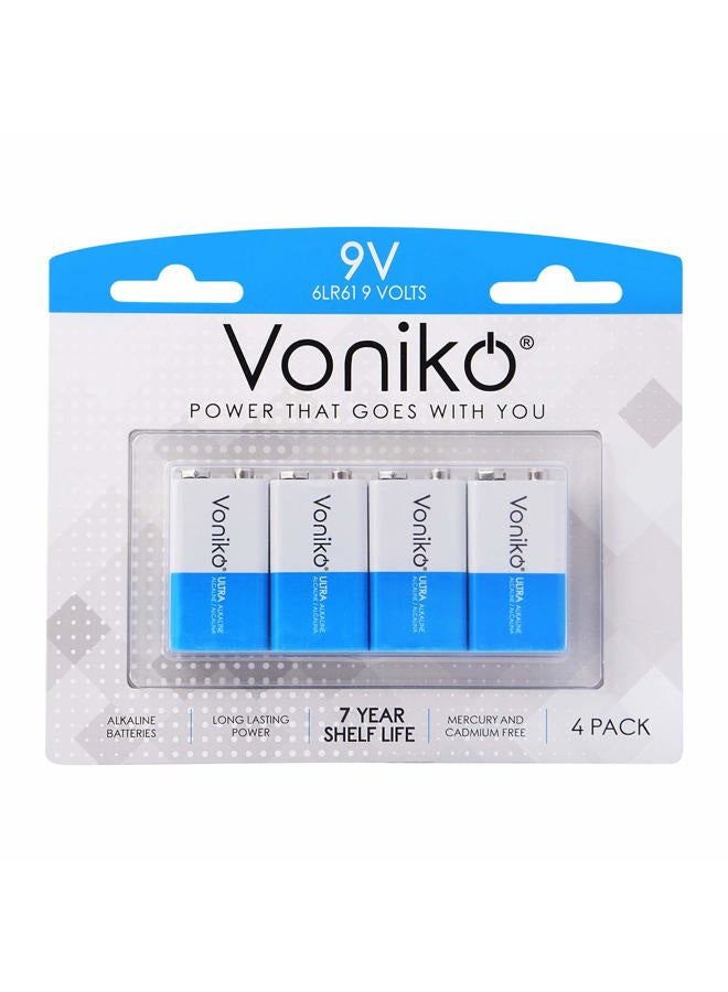 Voniko 9V Batteries - Alkaline 9V Battery 4 Pack - Ultra Long Lasting with a 7 - Year Shelf Life - Image 1