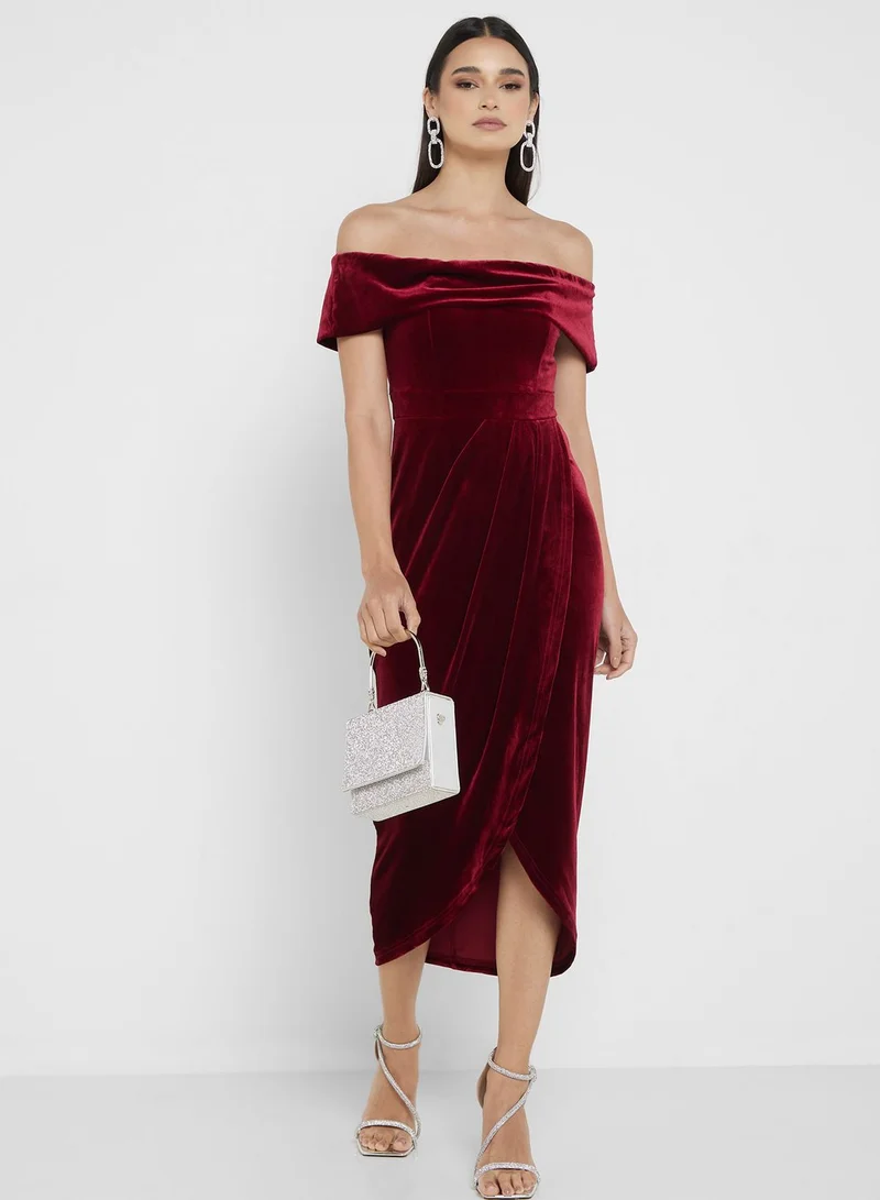 Ella Limited Edition Velvet Bardot Midi Dress