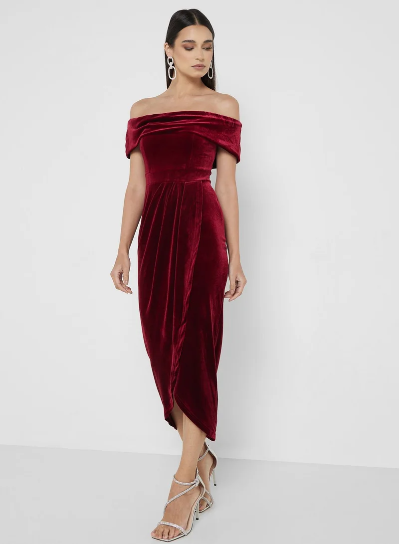 Ella Limited Edition Velvet Bardot Midi Dress
