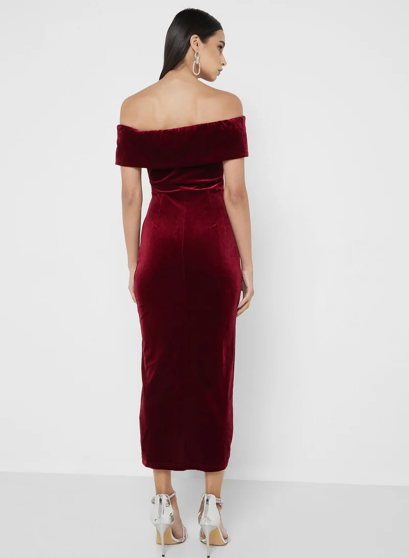 Ella Limited Edition Velvet Bardot Midi Dress