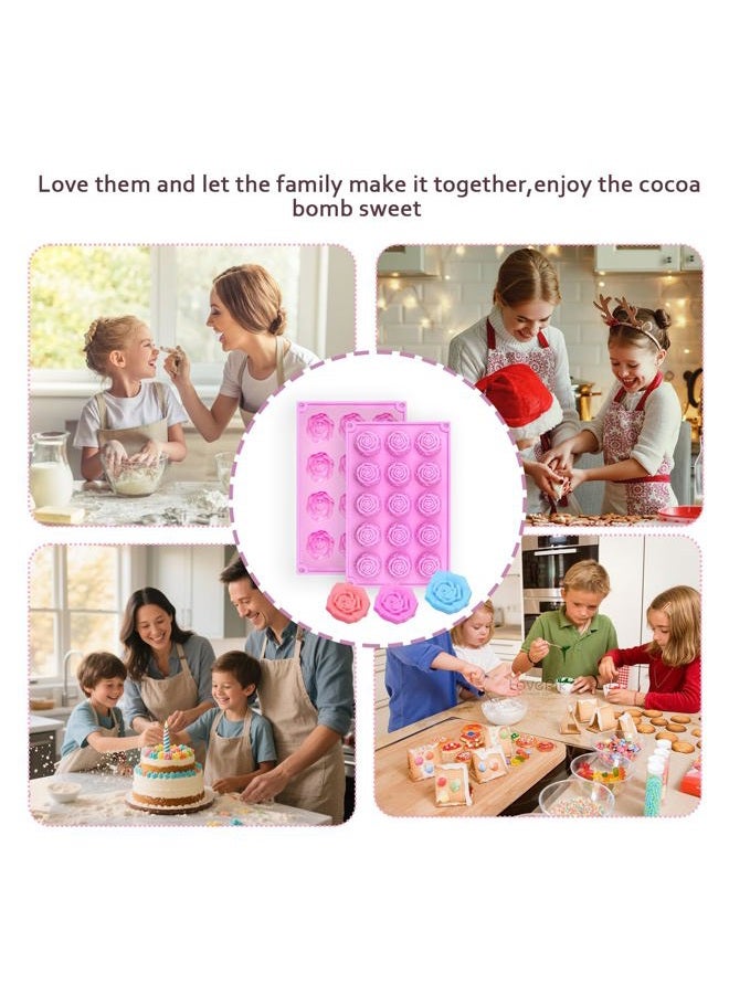 MEMOVAN 15 Cavity Rose Silicone Fondant Mold 2pcs 3D Flower Cake Resin Mold Rose Candy Chocolate Mold Flower Ice Tray Molds for Sugarcraft Cupake Decoration Soap Candle Making Clay Lotion Bar Wax - Image 5