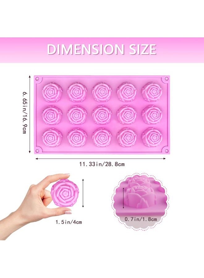MEMOVAN 15 Cavity Rose Silicone Fondant Mold 2pcs 3D Flower Cake Resin Mold Rose Candy Chocolate Mold Flower Ice Tray Molds for Sugarcraft Cupake Decoration Soap Candle Making Clay Lotion Bar Wax - Image 2