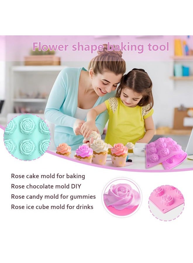 MEMOVAN 15 Cavity Rose Silicone Fondant Mold 2pcs 3D Flower Cake Resin Mold Rose Candy Chocolate Mold Flower Ice Tray Molds for Sugarcraft Cupake Decoration Soap Candle Making Clay Lotion Bar Wax - Image 4