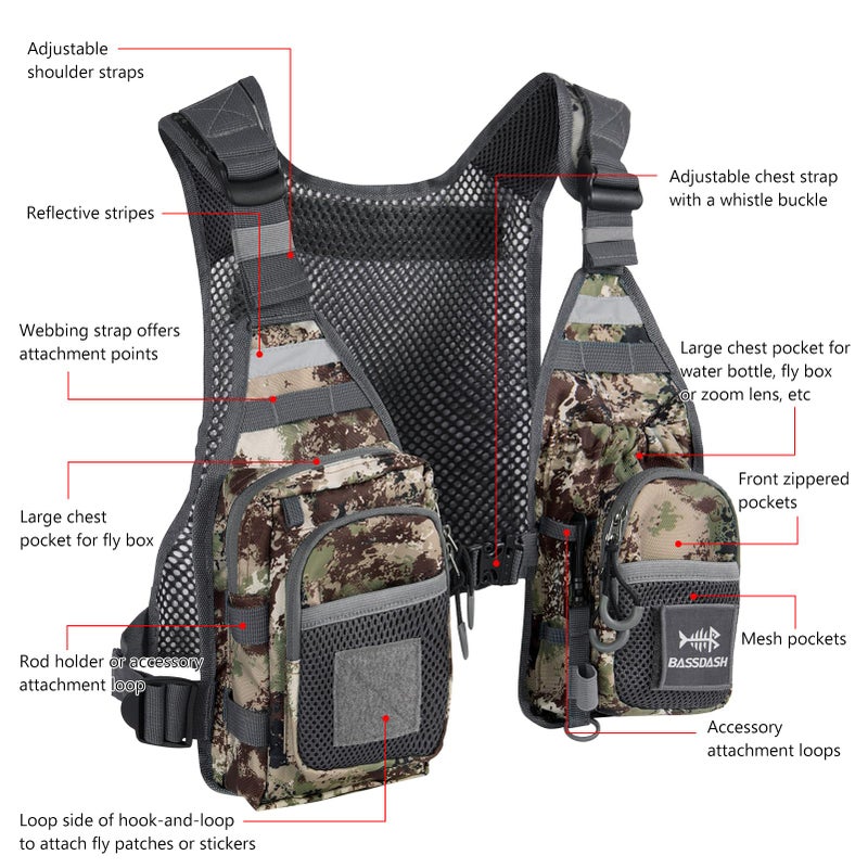 BASSDASH FV08 Ultra Lightweight Fly Fishing Vest for Men and Women Portable Chest Pack One Size Fits Most - Image 3