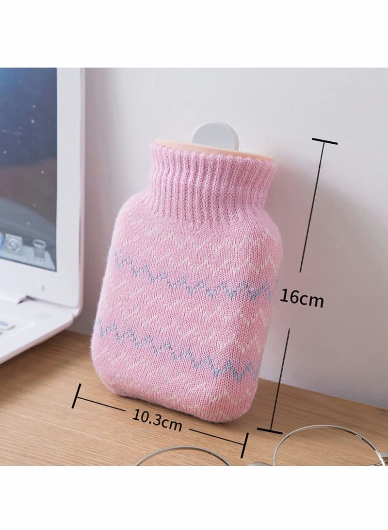 SYOSI Hot Water Bottle with Soft Cover Small Lovely and Reusable Bottles Hand Warmers Portable Removeable Washable Knit Covers - Image 3