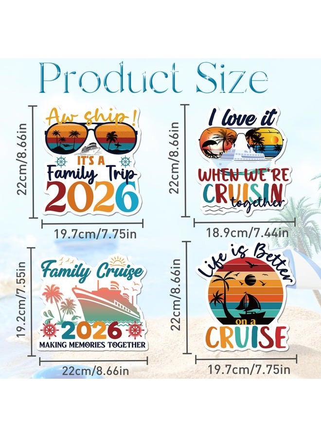 MENIFEND Family Cruise Door Decorations Magnetic, 4 Pcs Retro Family Trip 2026 Cruise Magnets, Nautical Vacation Ship Cabin Door Signs Fridge Magnets Decor - Image 2