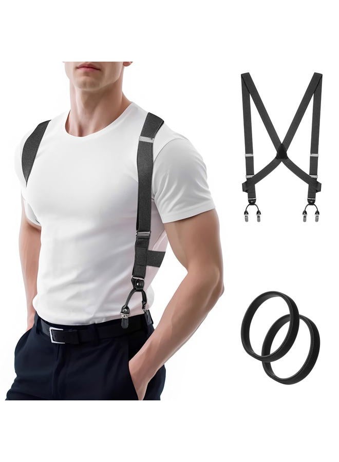 MISAKTEAM Men's Suspenders with Dual Clips Per Side Heavy Duty Hidden Suspenders Under clothing for Big and Tall, Grey, L - Image 1