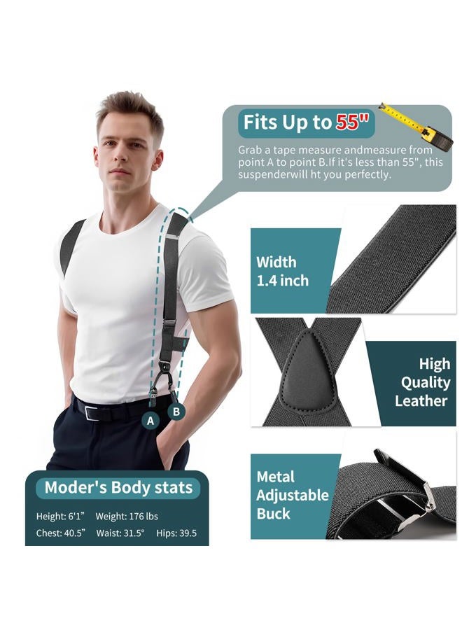 MISAKTEAM Men's Suspenders with Dual Clips Per Side Heavy Duty Hidden Suspenders Under clothing for Big and Tall, Grey, L - Image 2