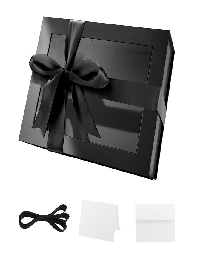 PACKQUEEN Black Gift Box with Lid and Window, 9x6.5x3.8 Inches, Clear Gift Box for Present Contains Ribbon, Card, Groomsman Proposal Box - Image 1