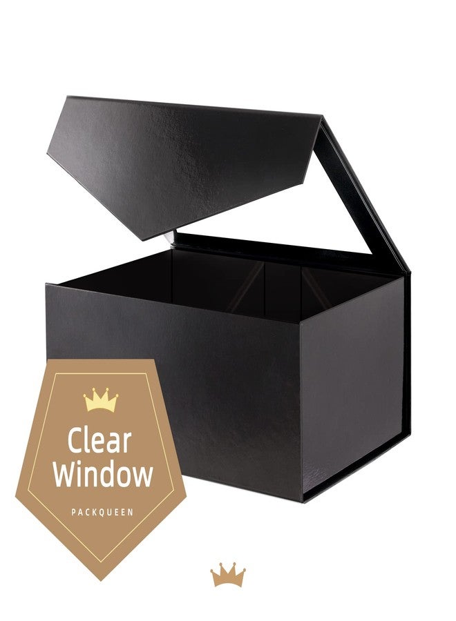 PACKQUEEN Black Gift Box with Lid and Window, 9x6.5x3.8 Inches, Clear Gift Box for Present Contains Ribbon, Card, Groomsman Proposal Box - Image 3