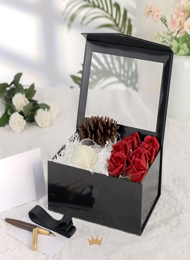 PACKQUEEN Black Gift Box with Lid and Window, 9x6.5x3.8 Inches, Clear Gift Box for Present Contains Ribbon, Card, Groomsman Proposal Box - Image 2