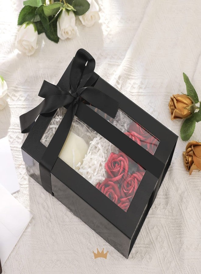 PACKQUEEN Black Gift Box with Lid and Window, 9x6.5x3.8 Inches, Clear Gift Box for Present Contains Ribbon, Card, Groomsman Proposal Box - Image 4
